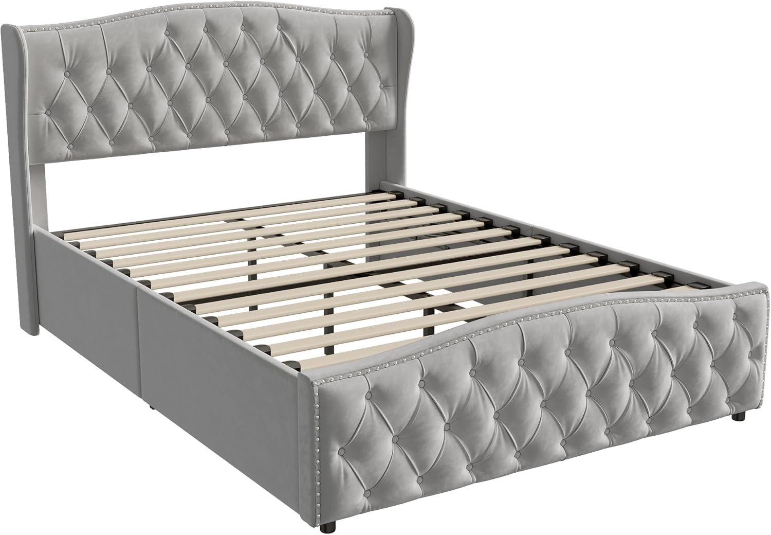 Vejle Velvet Double Bed 160 x 200 cm with Storage - Grey - Image 2