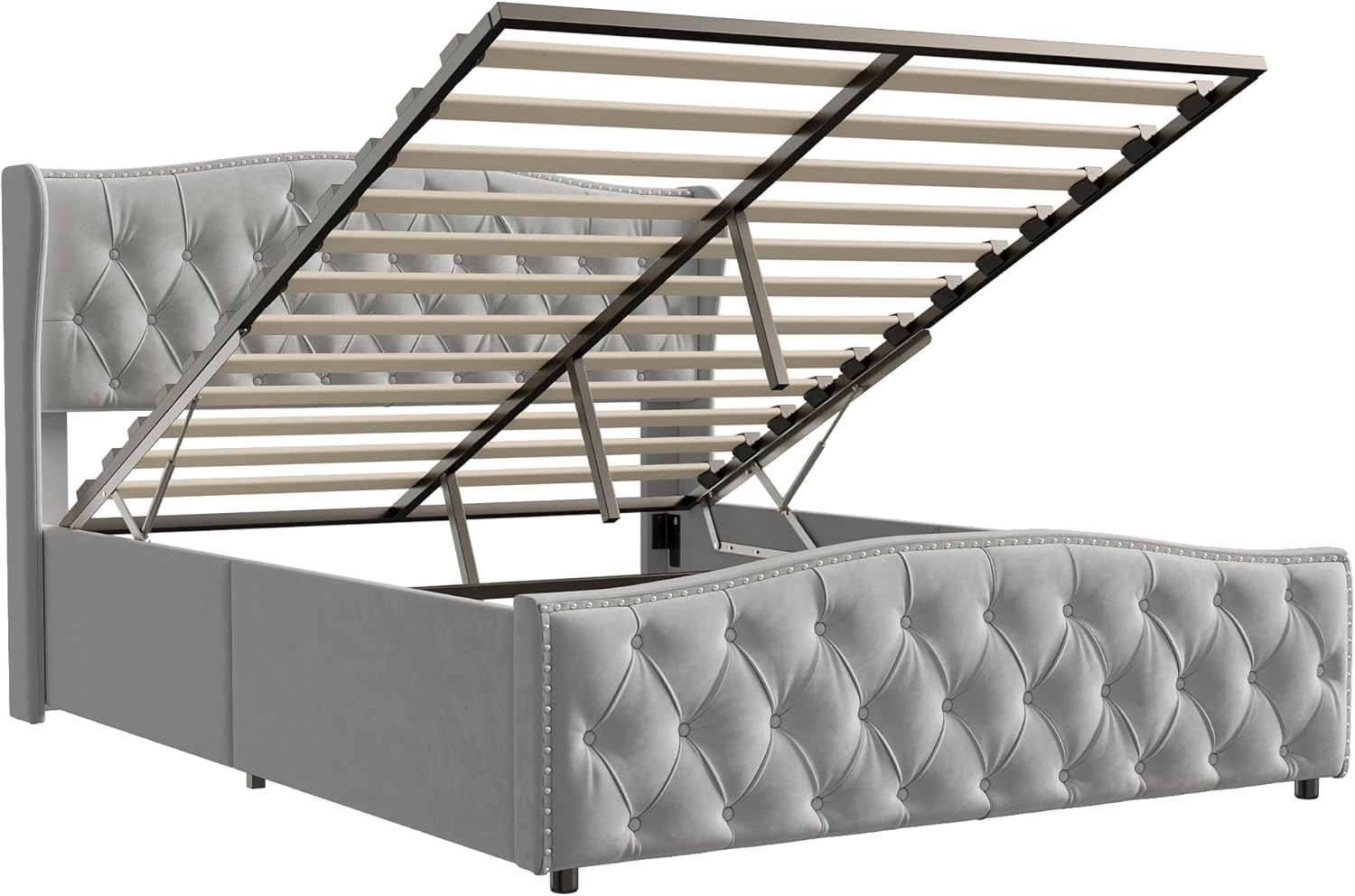 Vejle Velvet Double Bed 160 x 200 cm with Storage - Grey - Image 3