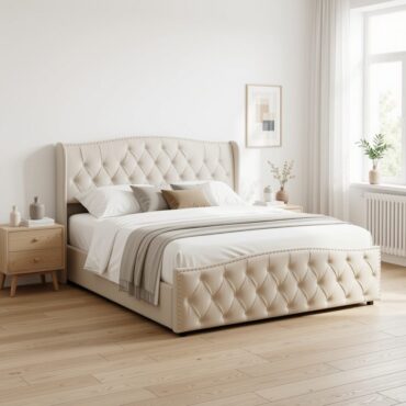 Vejle Velvet Double Bed 160 x 200 cm with Storage - Beige