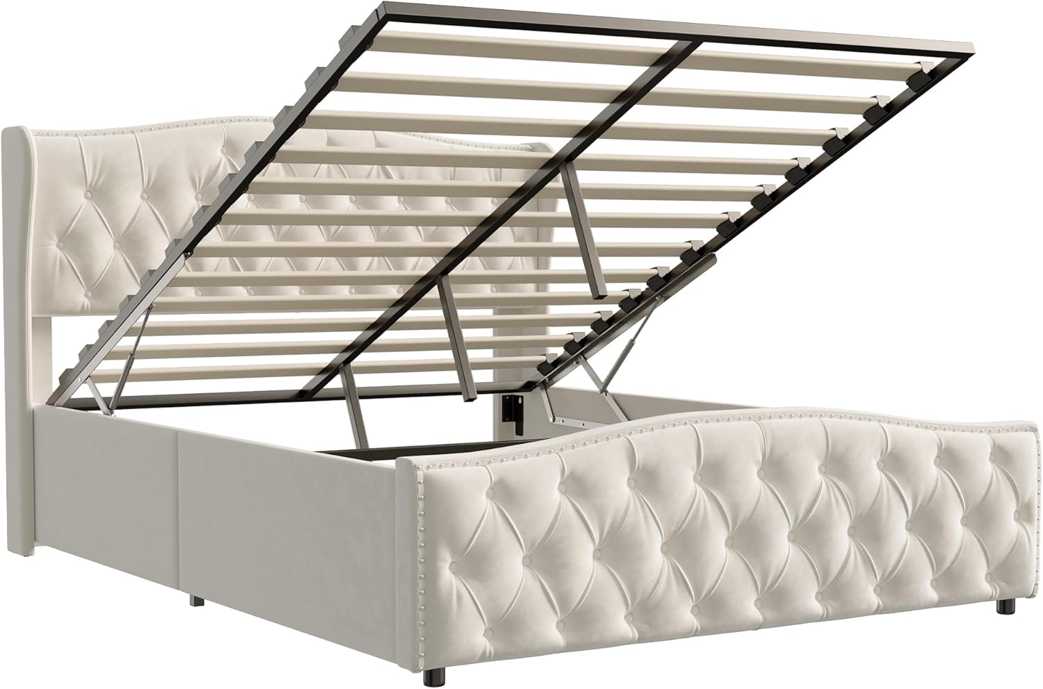 Vejle Velvet Double Bed 160 x 200 cm with Storage - Beige - Image 3